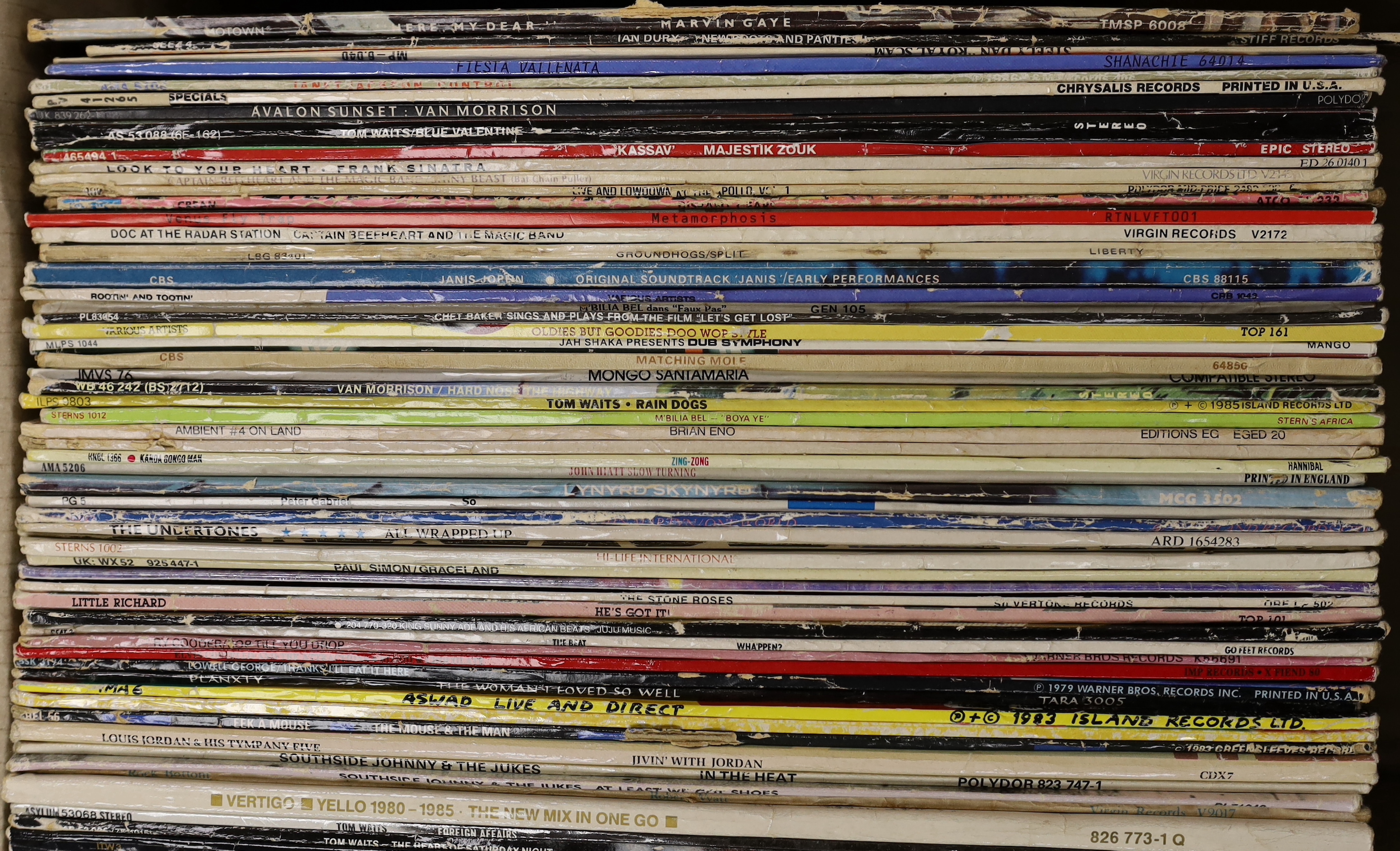 Seventy mostly 1970's/80's LPs, including Marvin Gaye, Ian Dury and the blockheads, Steely Dan, Van Morrison, Captain Beefheart, and the magic band, cream, Peter Gabriel, Paul Simon, The Specials, Tom Waits, etc.